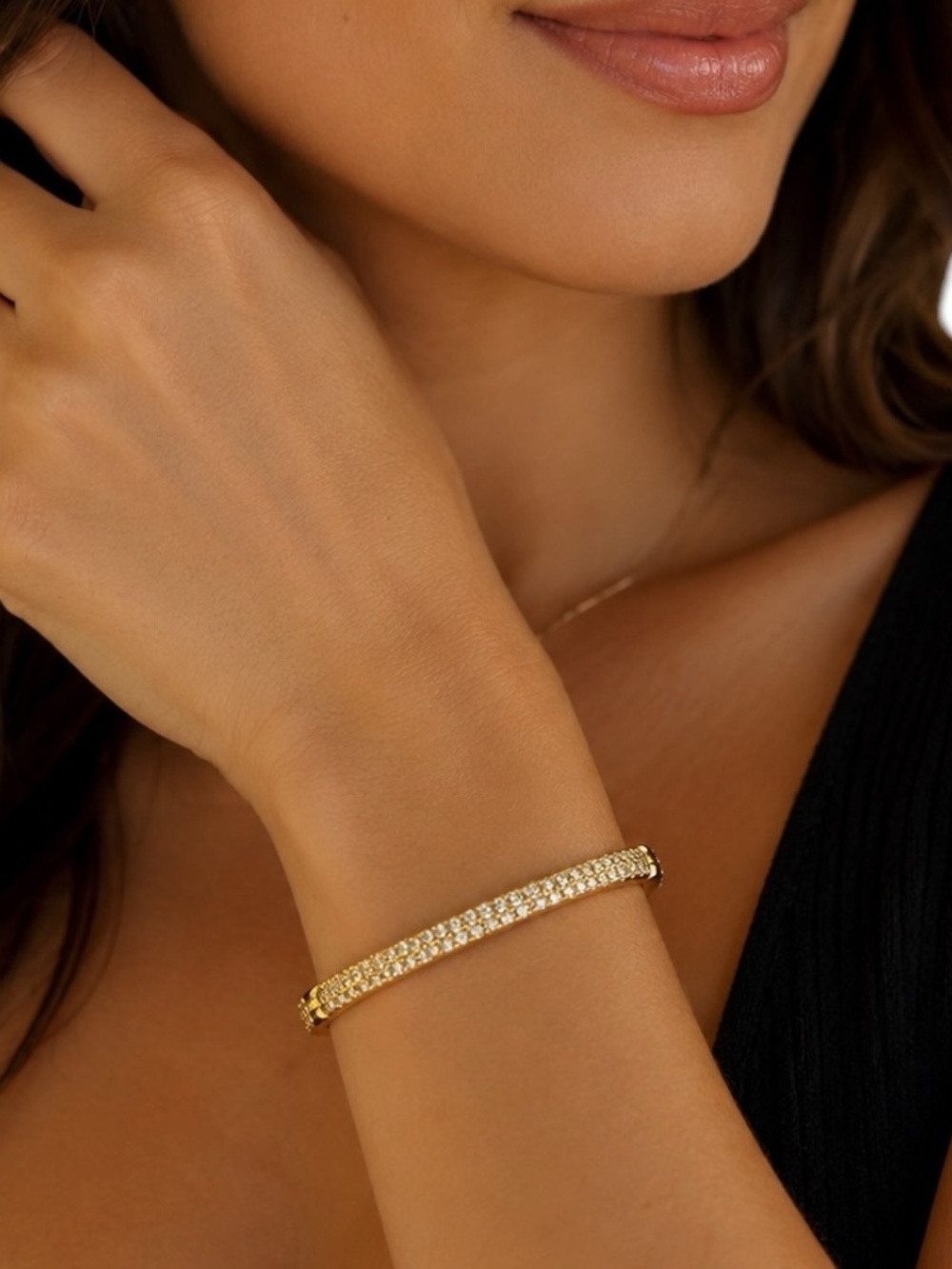 VTG Nolan Miller Gold & CZ Bangle Bracelet Stamped Hinged Bangle Bracelet 7.5”